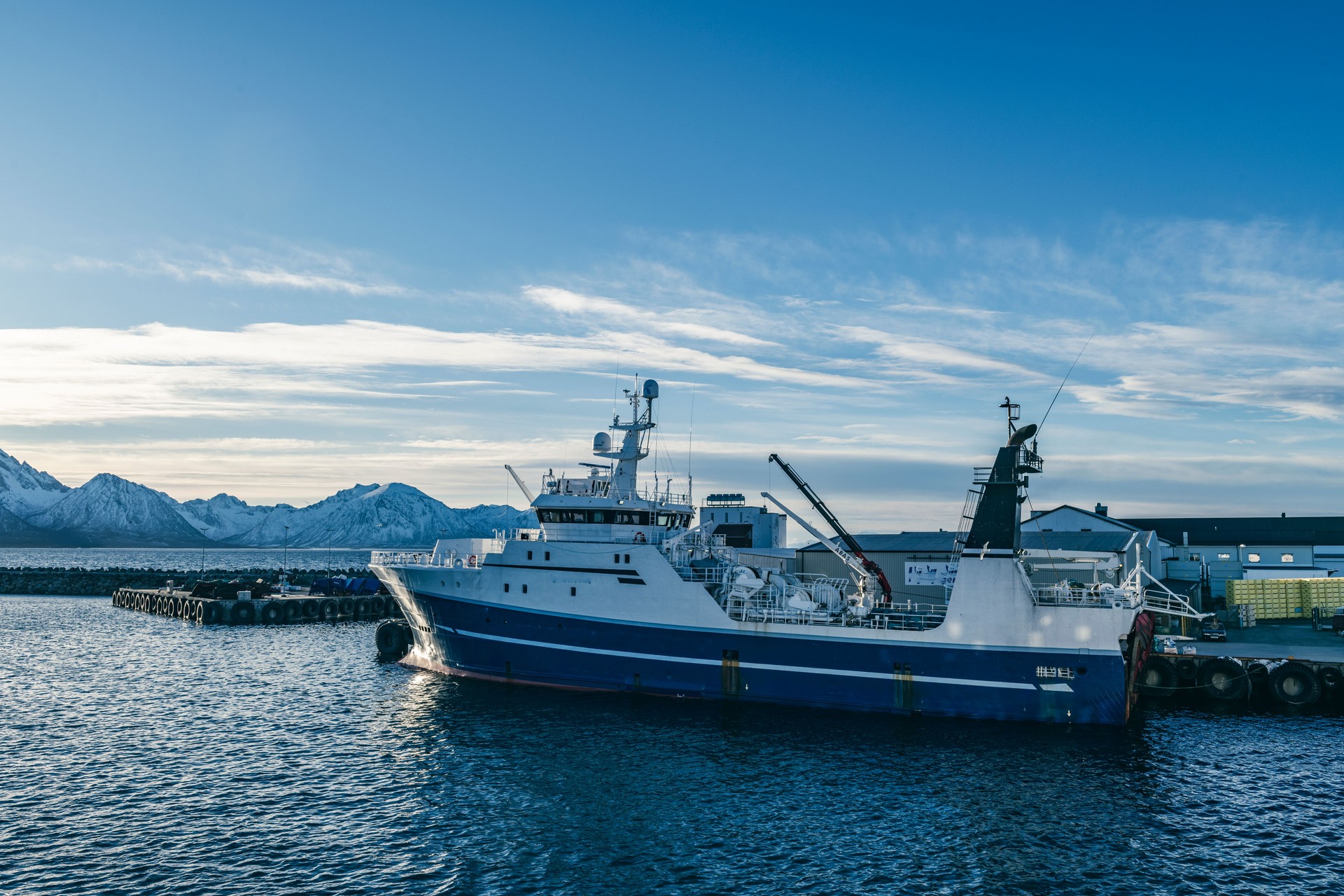 Fishing trawler moored in Melbu port in Northern Norway